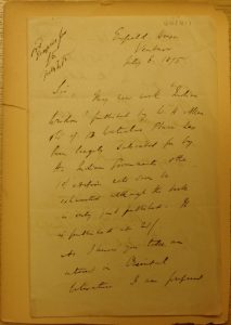 Letter from Sir Monier Monier-Williams