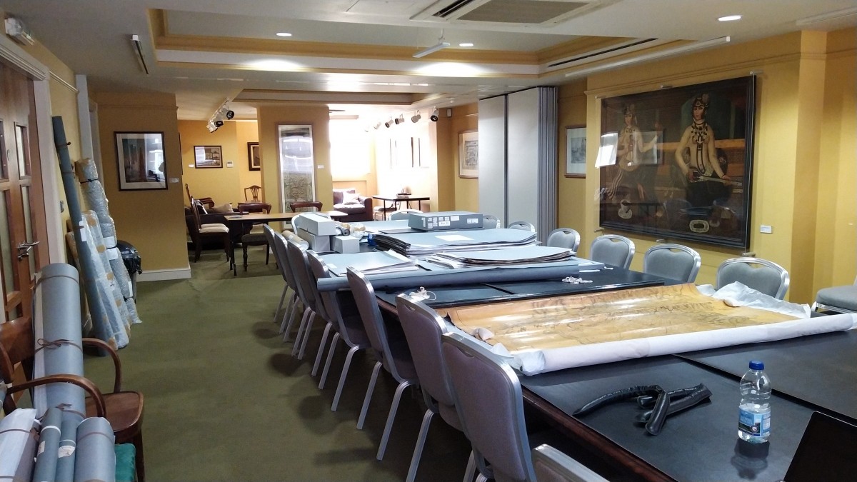 Maps cataloguing The Society’s map collections in the RAS Council room.