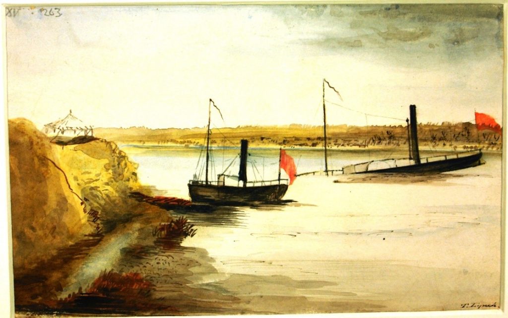 RAS 024:015 Sketch of the sinking Nimrod (1842). Watercolour: 13.7 x 21.8 cms.